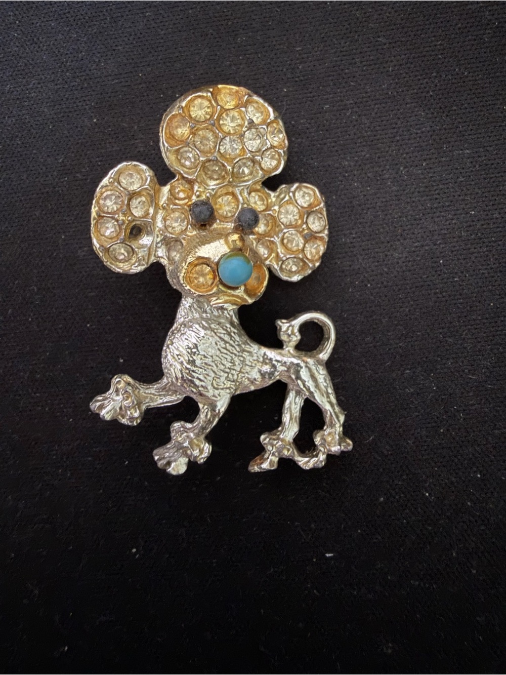 Gold-Tone Poodle Dog Brooch with Blue Accent - Pets Dog Jewelry